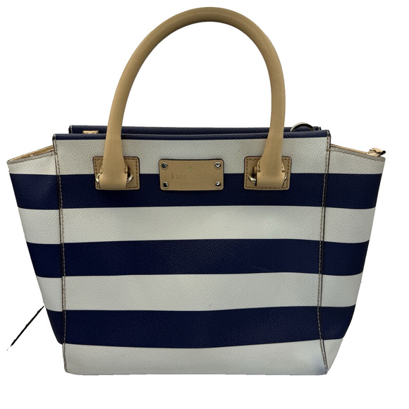 Kate Spade Camryn Wellesley Handbag Striped Navy and Cream - Picture 1 of 9